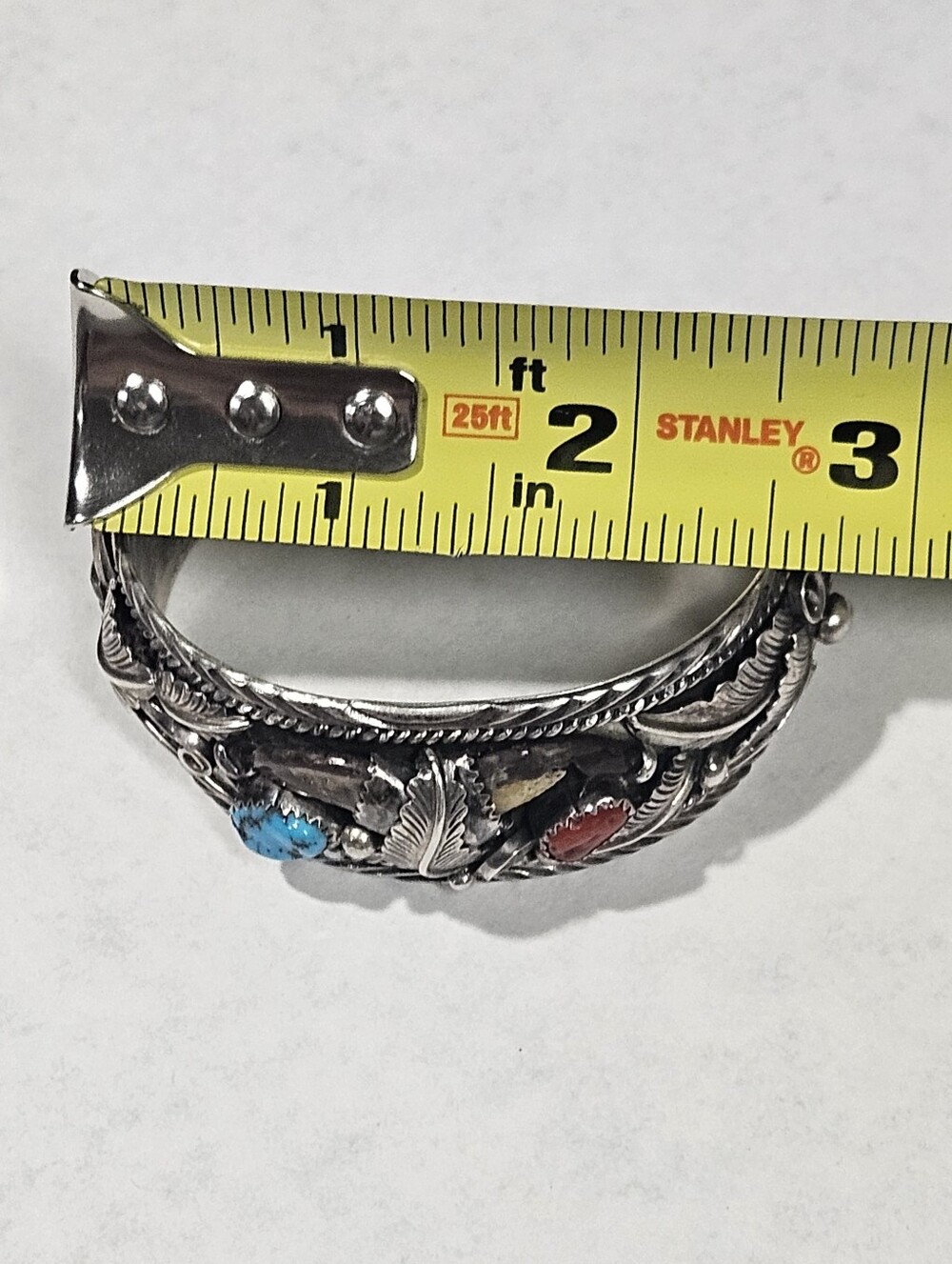 Vintage Handmade Sterling Silver Navajo Cuff Bracelet Turquoise Coral Stones - Picture 7 of 16
